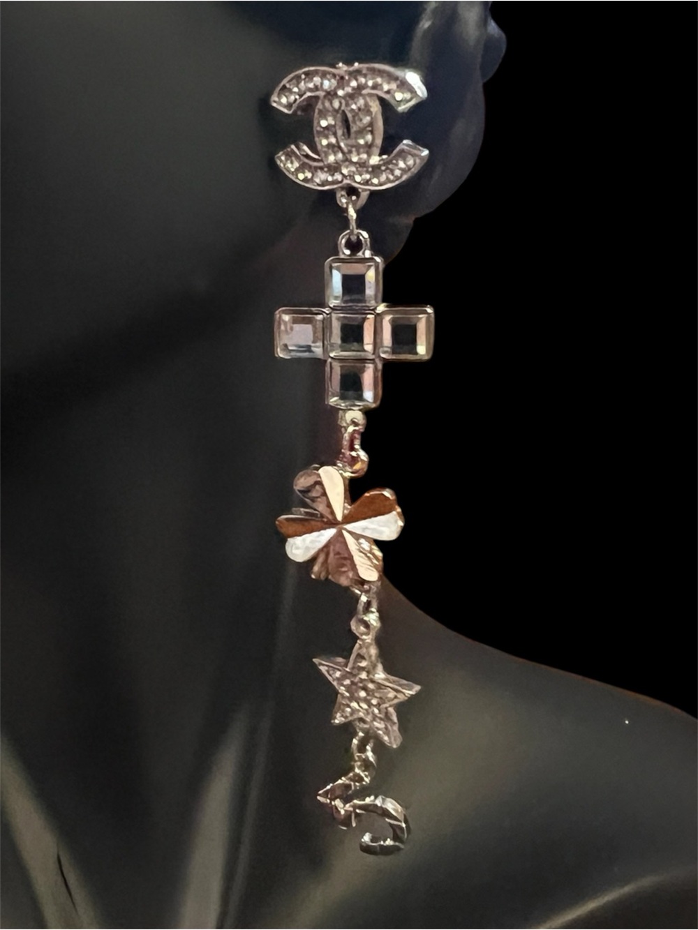 ChaneI Silver Tone  Multi Charm Dangle Earrings